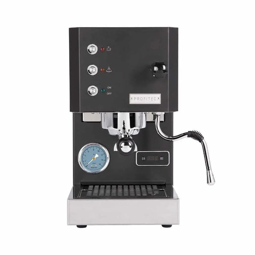 Profitec GO espressomaskine i sort med Trykmåler og steamarm til professionel kaffebrygning.